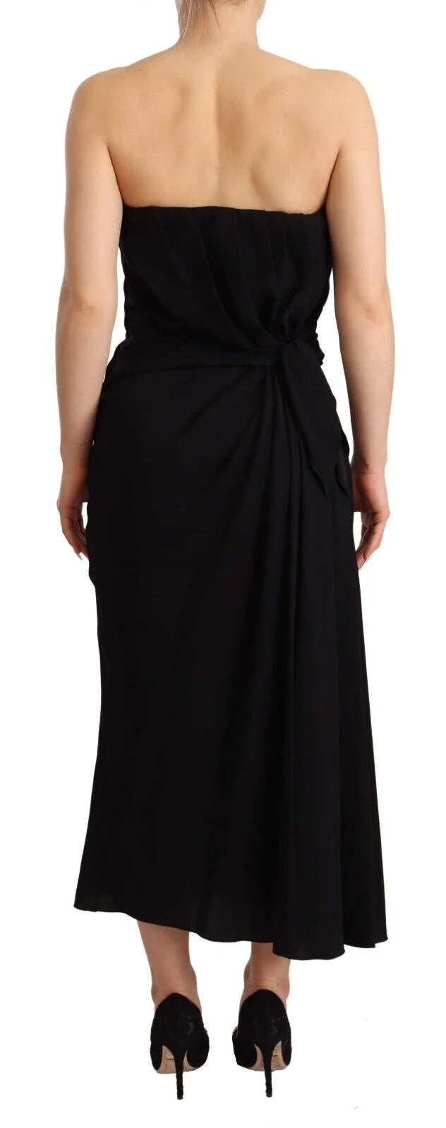 Dolce & Gabbana Black Silk Stretch Strapless Sheath Midi Dress - IT40|S - Dresses