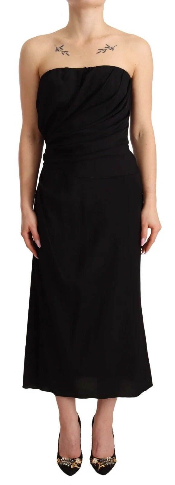 Dolce & Gabbana Black Silk Stretch Strapless Sheath Midi Dress - IT40|S - Dresses