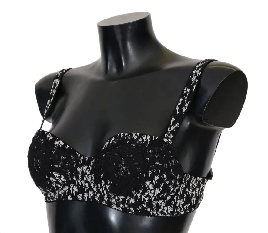 Dolce & Gabbana Black Silk White Lace Stretch Underwear Bra - IT2 | S - Bras