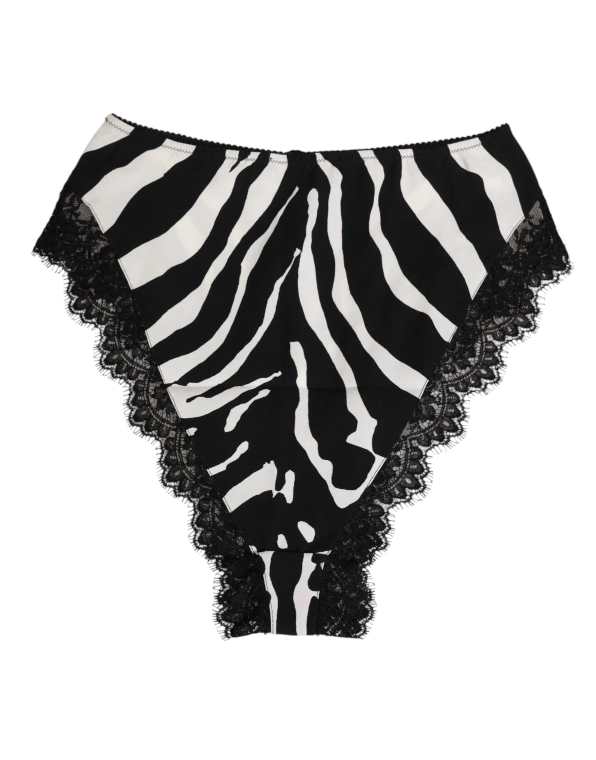 Dolce & Gabbana Black Silk Zebra Print Lace High Waist Underwear - IT2 | S - Thongs