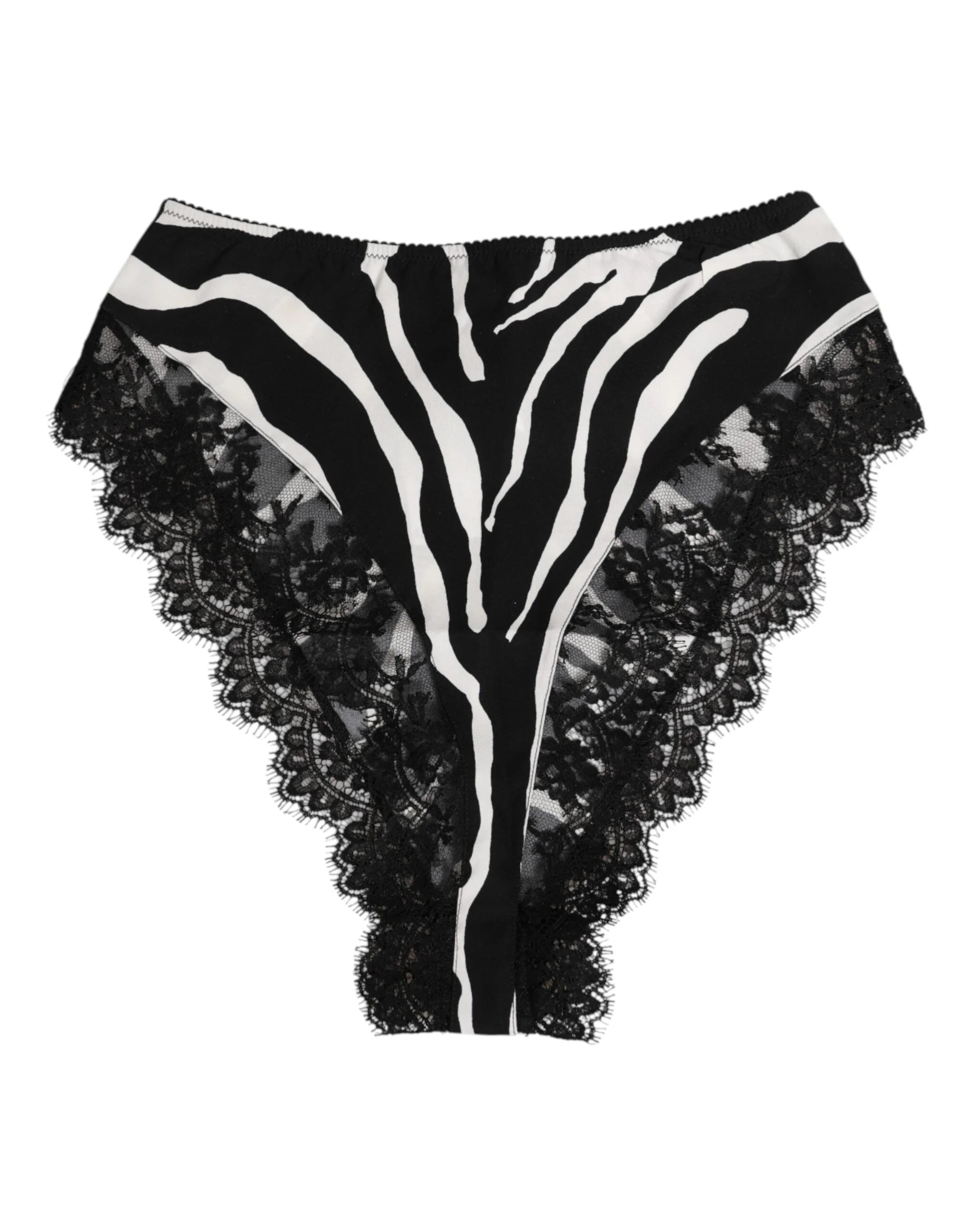 Dolce & Gabbana Black Silk Zebra Print Lace High Waist Underwear - IT2 | S - Thongs