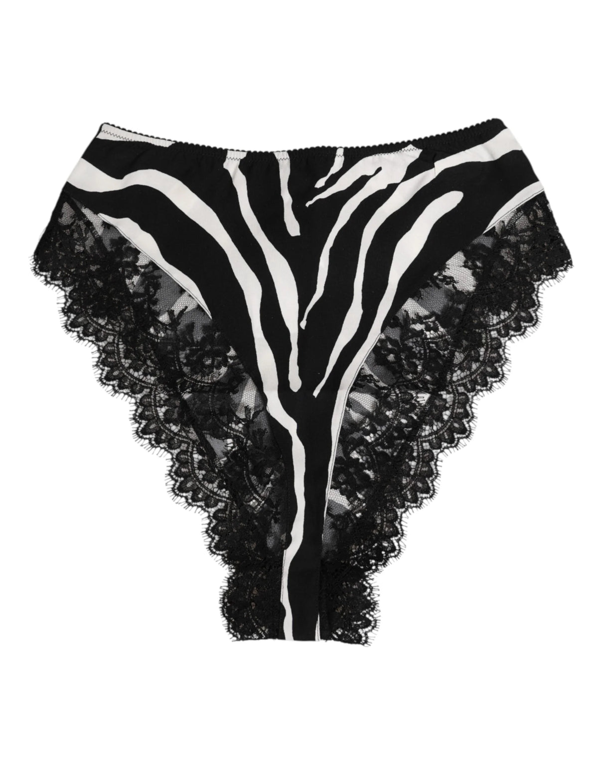 Dolce & Gabbana Black Silk Zebra Print Lace High Waist Underwear - IT2 | S - Thongs