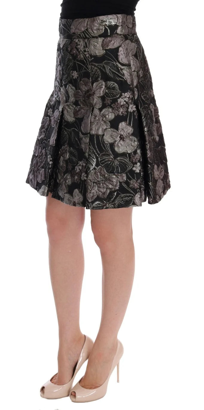 Dolce & Gabbana Black Silver Brocade Floral Skirt - IT36 | XS - Skirts