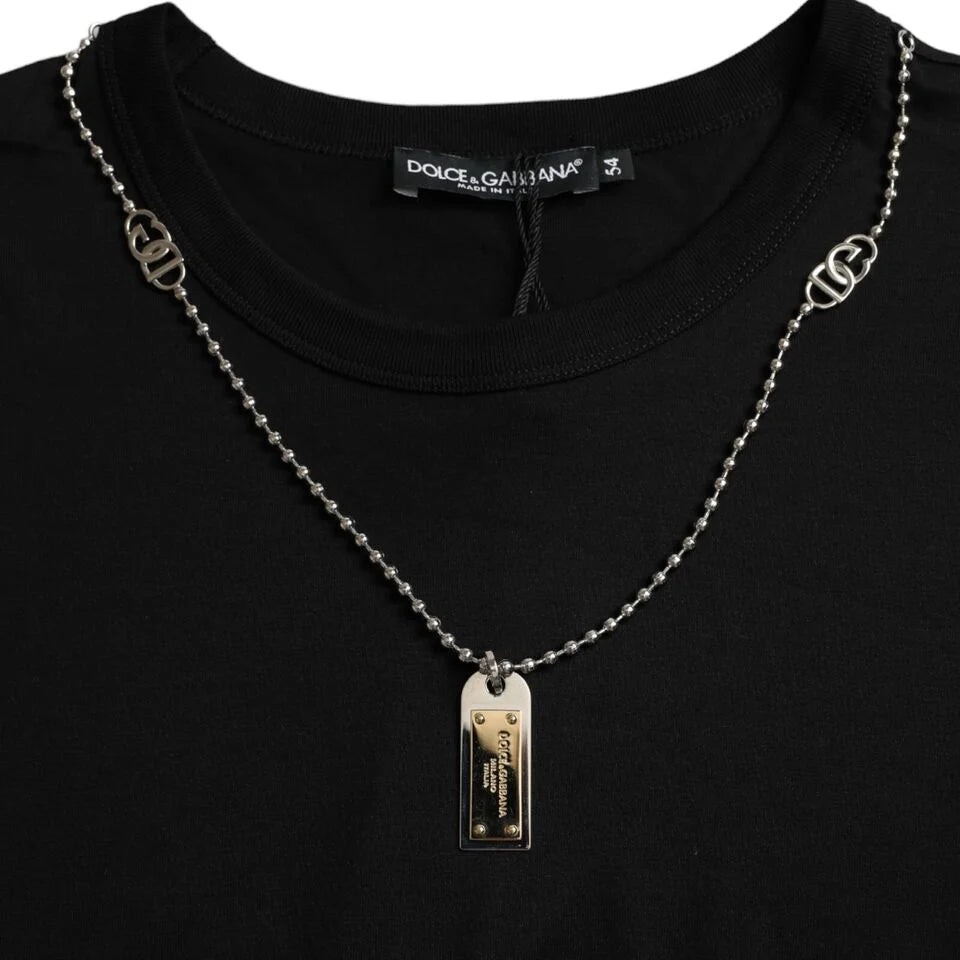 Dolce & Gabbana Black Silver Chain Short Sleeve T-shirt - T-Shirts