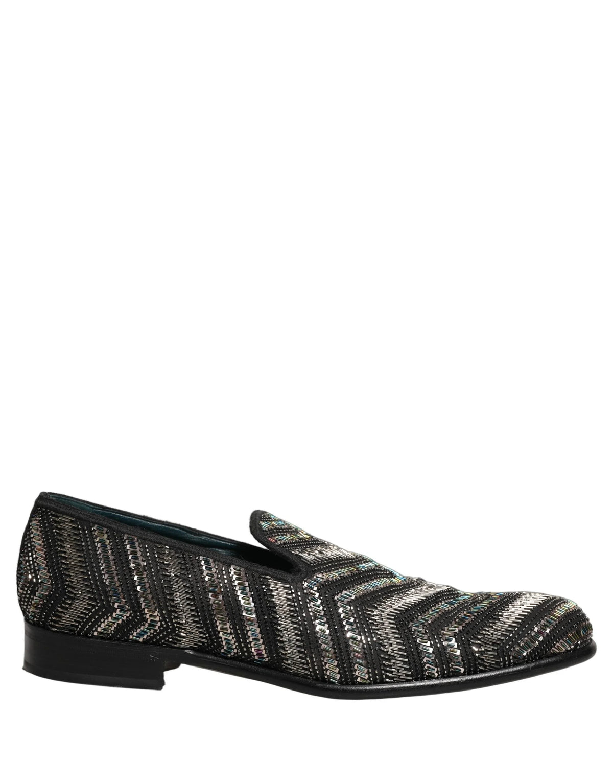 Dolce & Gabbana Black Silver Embellished Slip On Loafers Shoes - EU44/US11