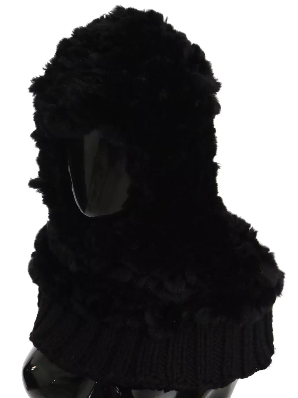 Dolce & Gabbana Black Silver Fox Fur Cashmere Hooded Scarf