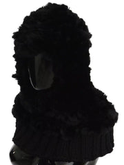 Dolce & Gabbana Black Silver Fox Fur Cashmere Hooded Scarf - Scarves & Shawls