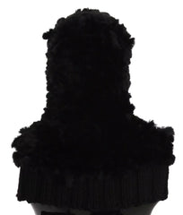 Dolce & Gabbana Black Silver Fox Fur Cashmere Hooded Scarf - Scarves & Shawls