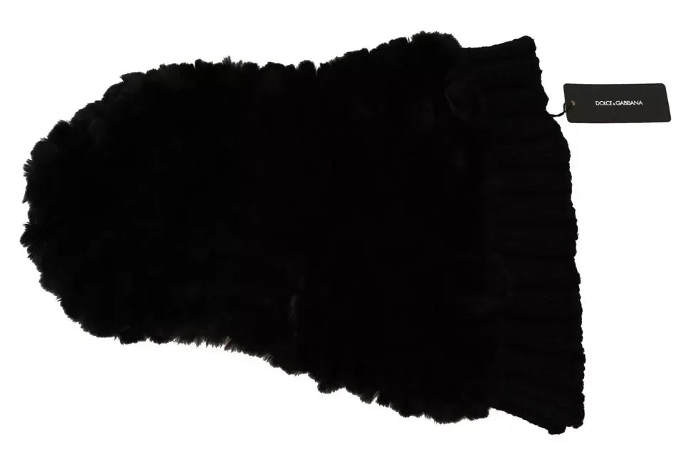 Dolce & Gabbana Black Silver Fox Fur Cashmere Hooded Scarf - Scarves & Shawls