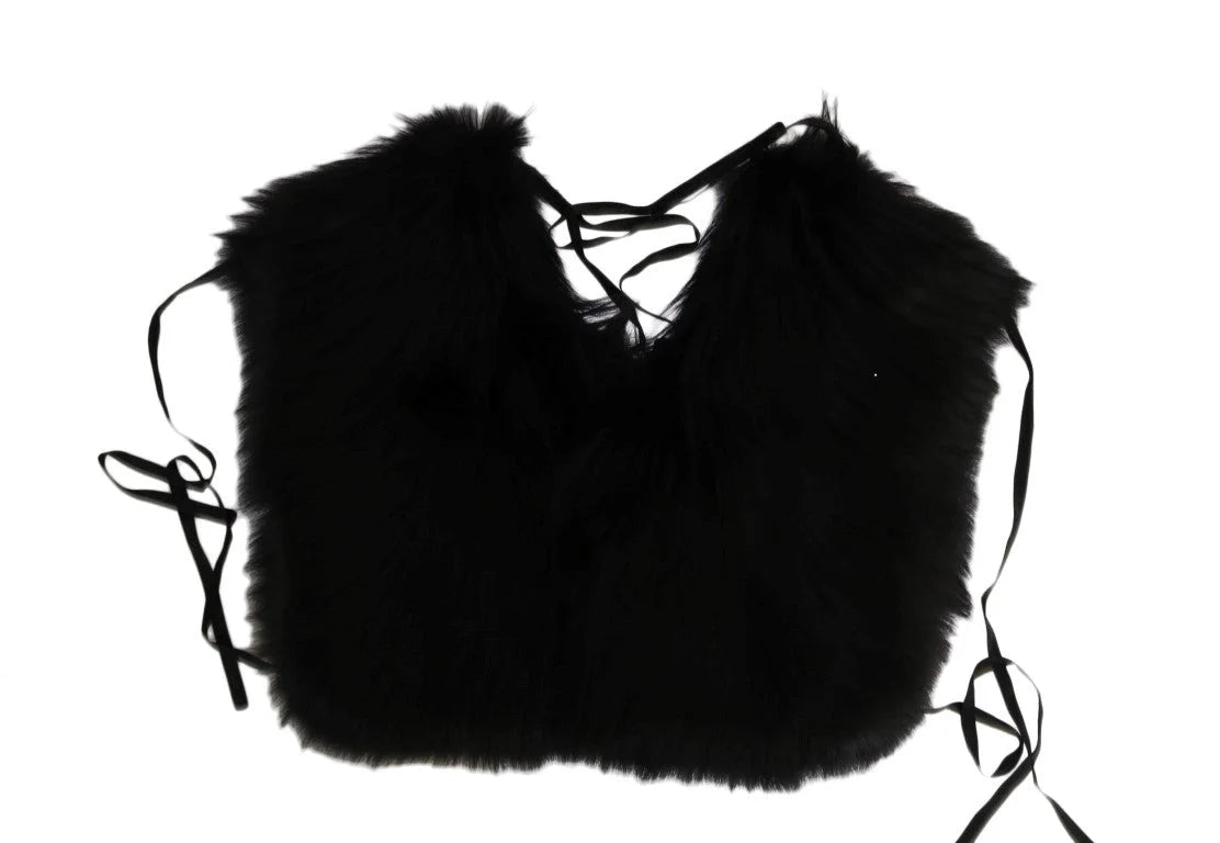 Dolce & Gabbana Black Silver Fox Fur Scarf - M - Scarves & Shawls