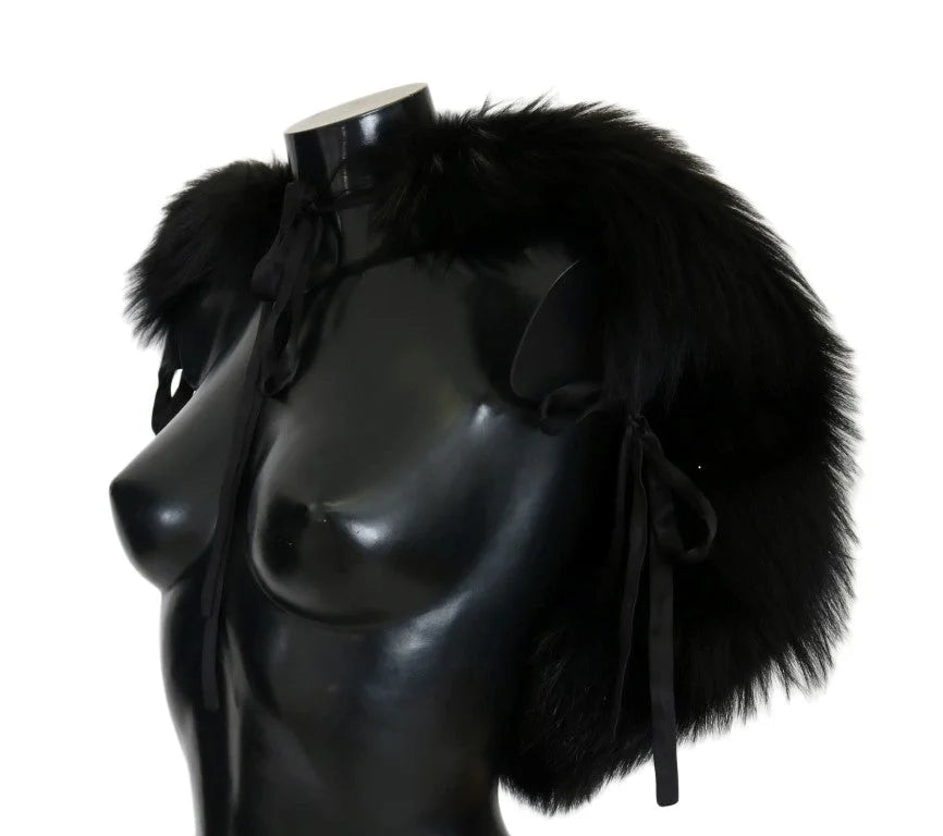 Dolce & Gabbana Black Silver Fox Fur Scarf - M - Scarves & Shawls