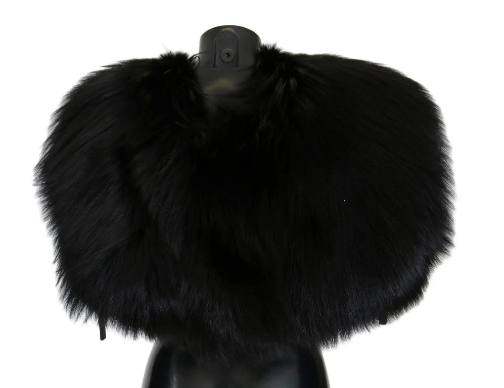 Dolce & Gabbana Black Silver Fox Fur Scarf - M - Scarves & Shawls