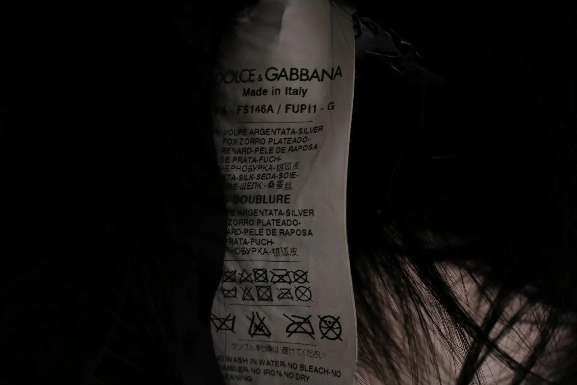 Dolce & Gabbana Black Silver Fox Fur Scarf - M - Scarves & Shawls