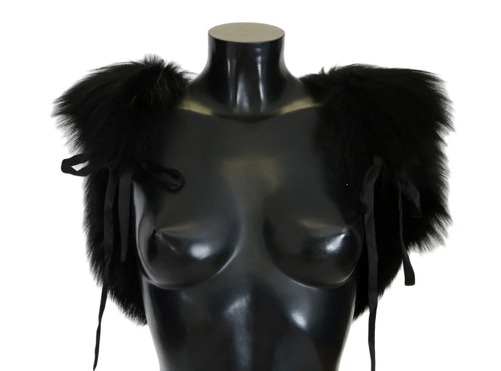 Dolce & Gabbana Black Silver Fox Fur Scarf - Scarves & Shawls