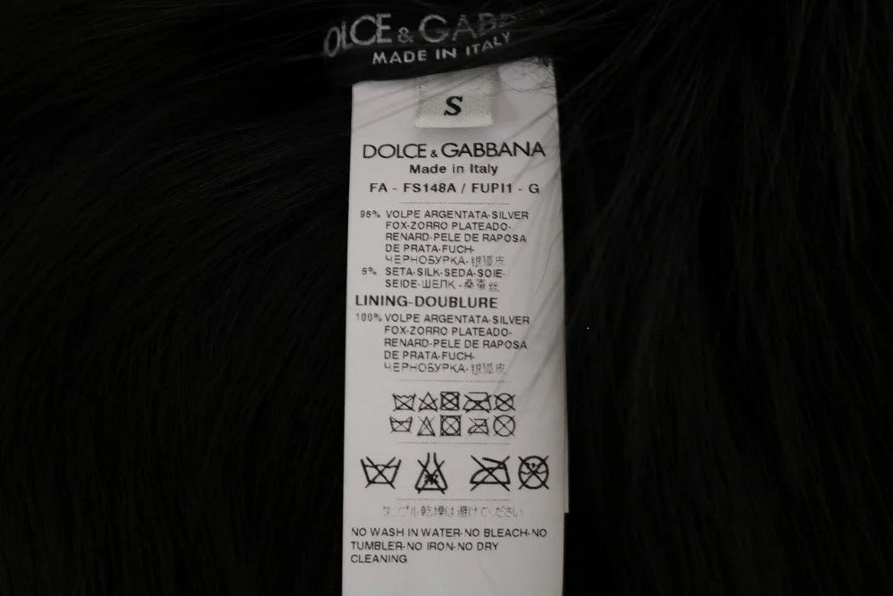 Dolce & Gabbana Black Silver Fox Fur Scarf - Scarves & Shawls