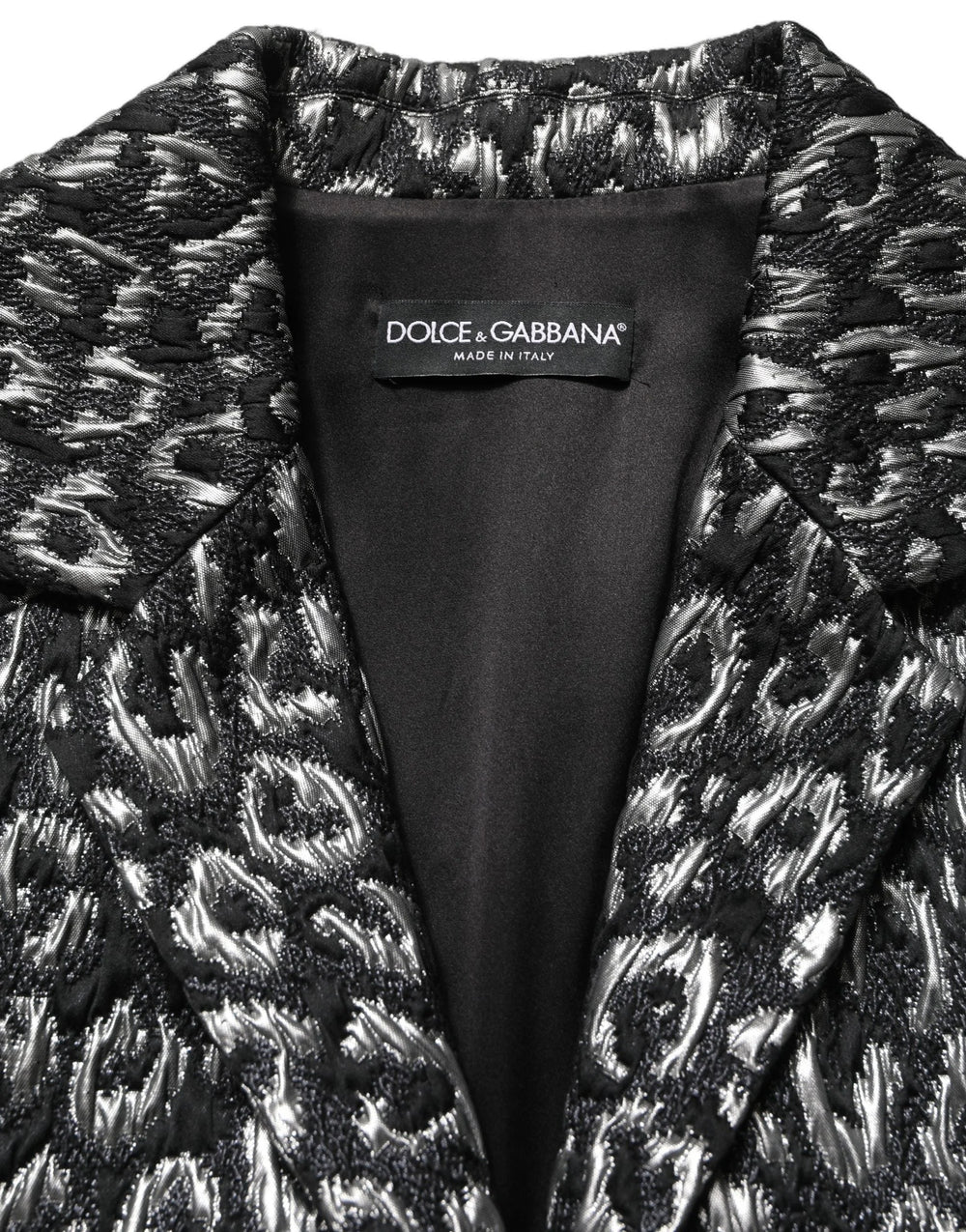 Dolce & Gabbana Black Silver Jacquard Leopard Coat Jacket - IT38 | XS