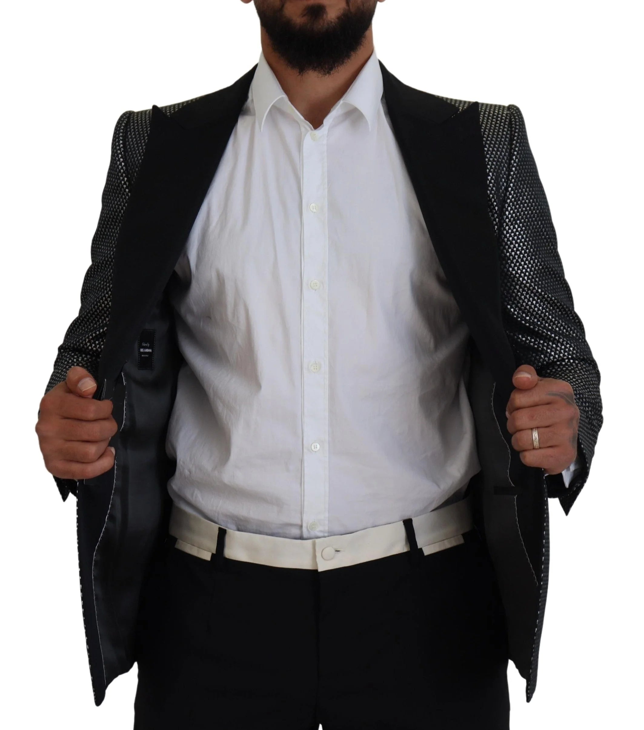 Dolce & Gabbana Black Silver Jacquard Slim Fit Jacket Blazer - Sport Jackets