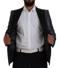 Dolce & Gabbana Black Silver Jacquard Slim Fit Jacket Blazer - Sport Jackets