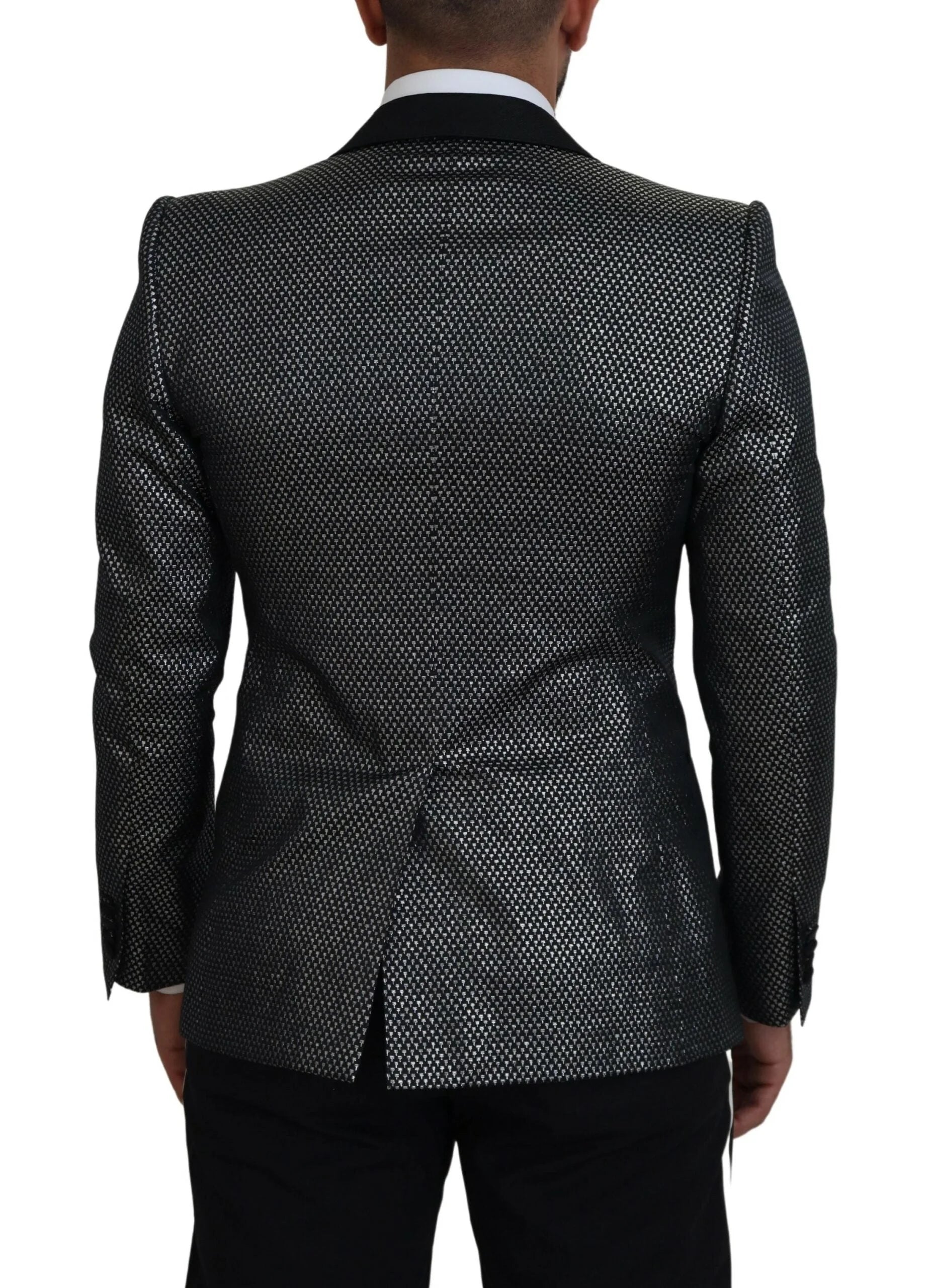 Dolce & Gabbana Black Silver Jacquard Slim Fit Jacket Blazer - Sport Jackets