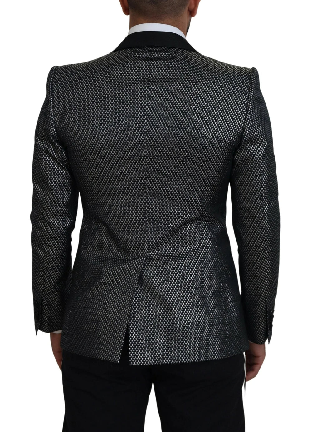 Dolce & Gabbana Black Silver Jacquard Slim Fit Jacket Blazer - Sport Jackets