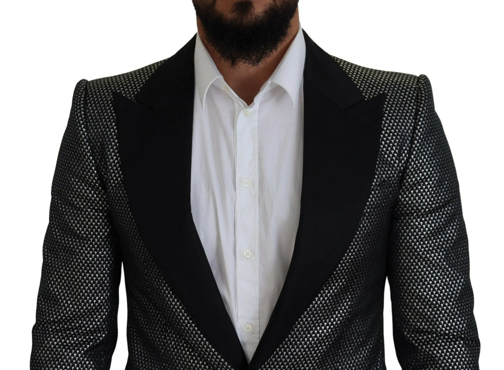 Dolce & Gabbana Black Silver Jacquard Slim Fit Jacket Blazer - Sport Jackets
