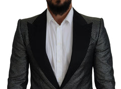 Dolce & Gabbana Black Silver Jacquard Slim Fit Jacket Blazer - Sport Jackets