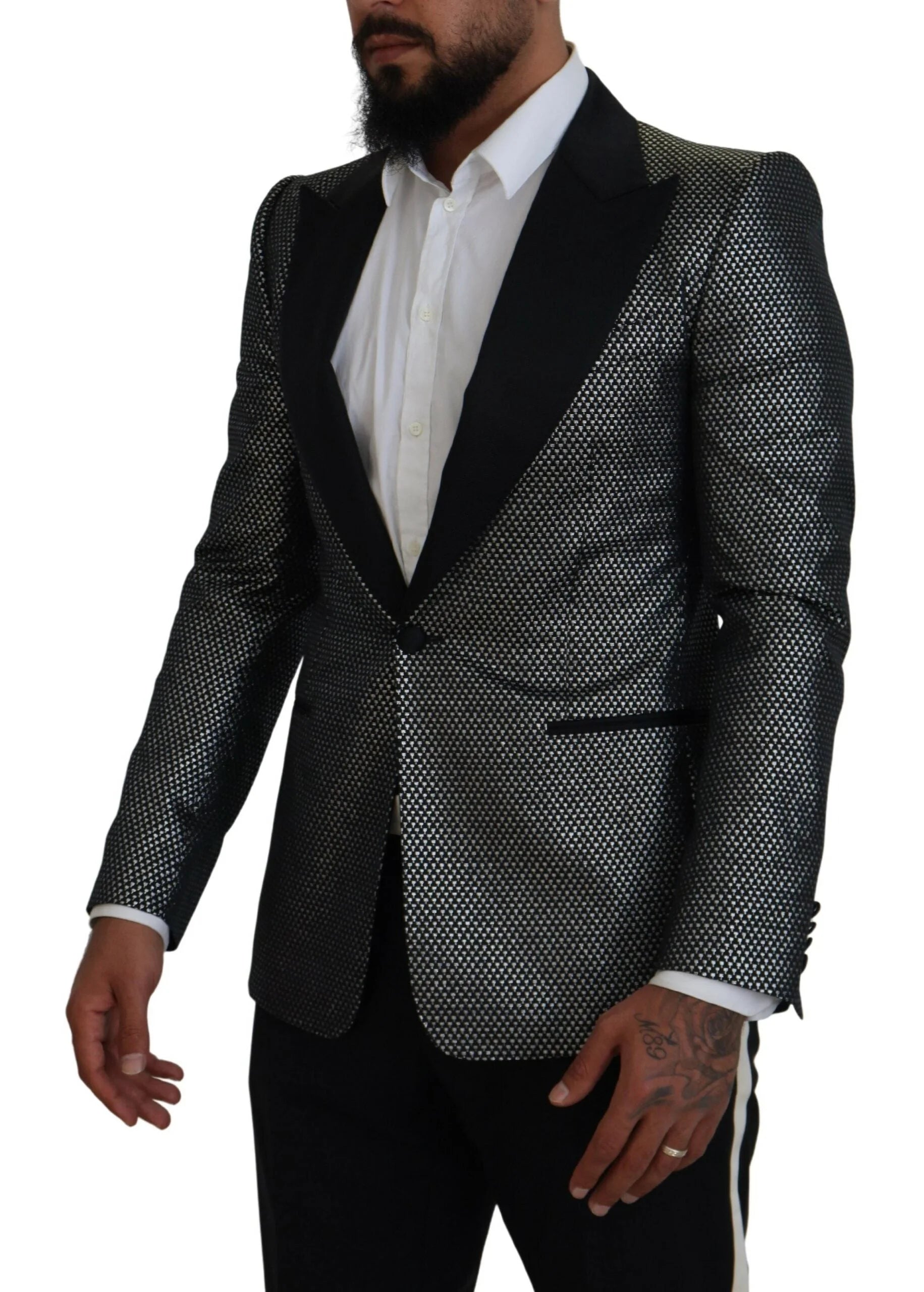 Dolce & Gabbana Black Silver Jacquard Slim Fit Jacket Blazer - Sport Jackets