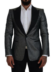 Dolce & Gabbana Black Silver Jacquard Slim Fit Jacket Blazer - Sport Jackets