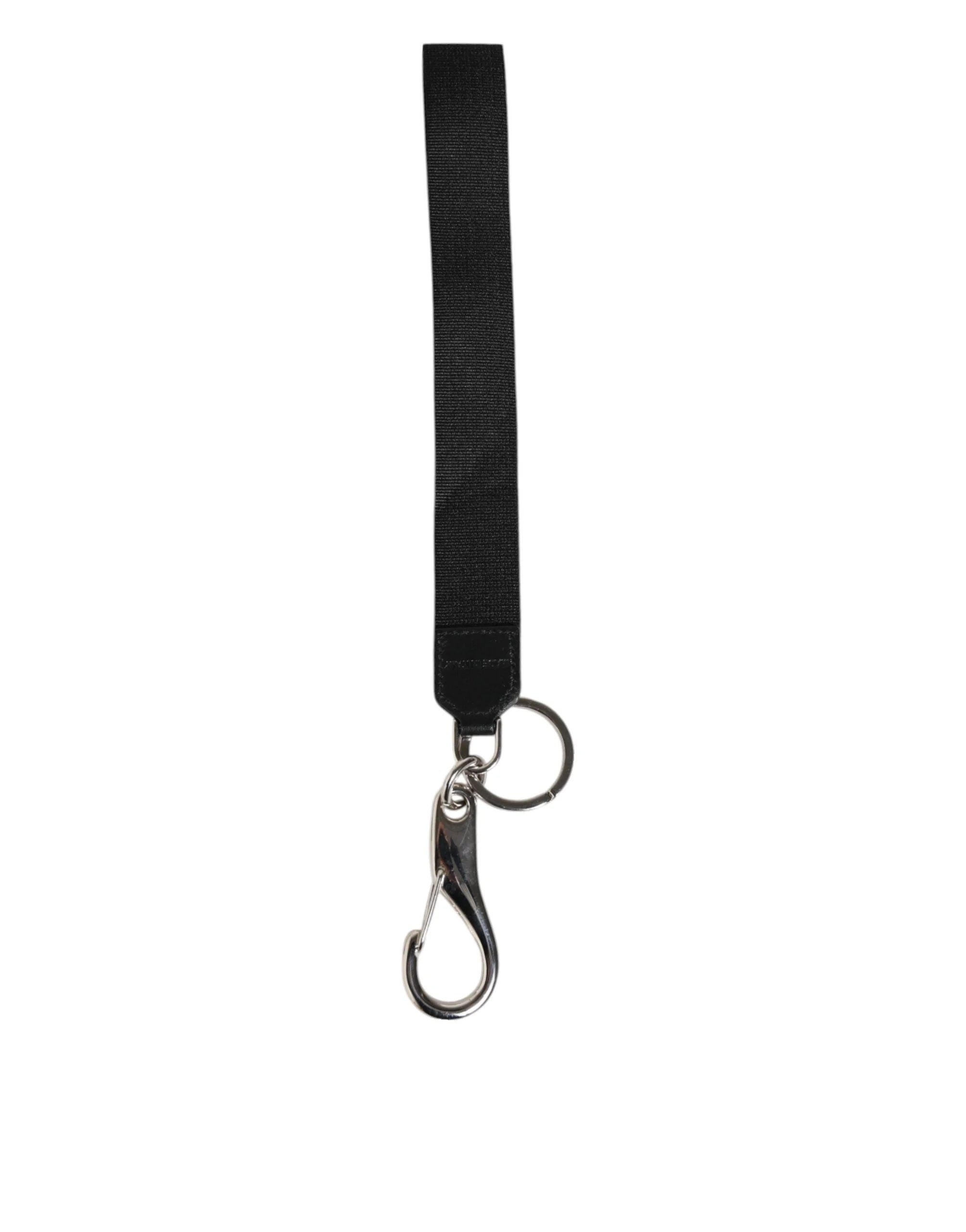 Dolce & Gabbana Black Silver Nylon DG Crown Men’s Holder Keychain Keyring - Keychains