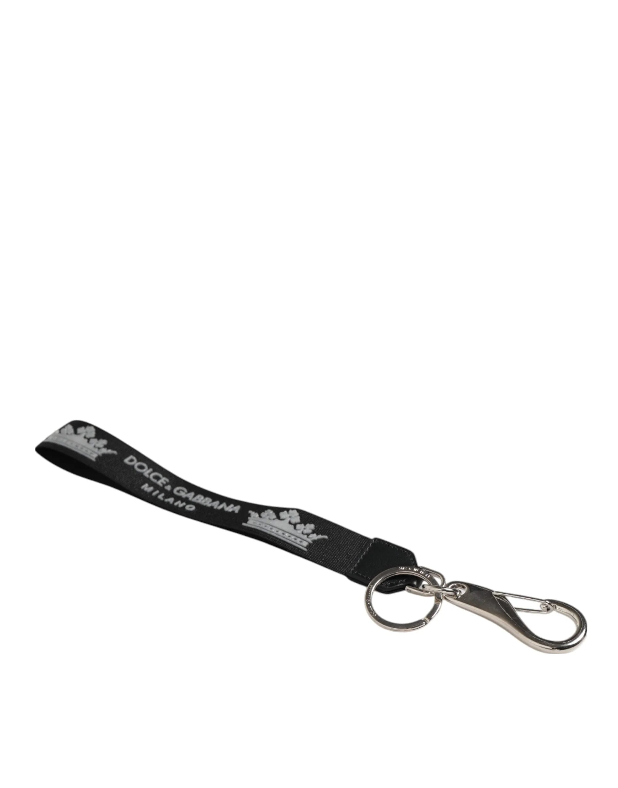 Dolce & Gabbana Black Silver Nylon DG Crown Men’s Holder Keychain Keyring - Keychains