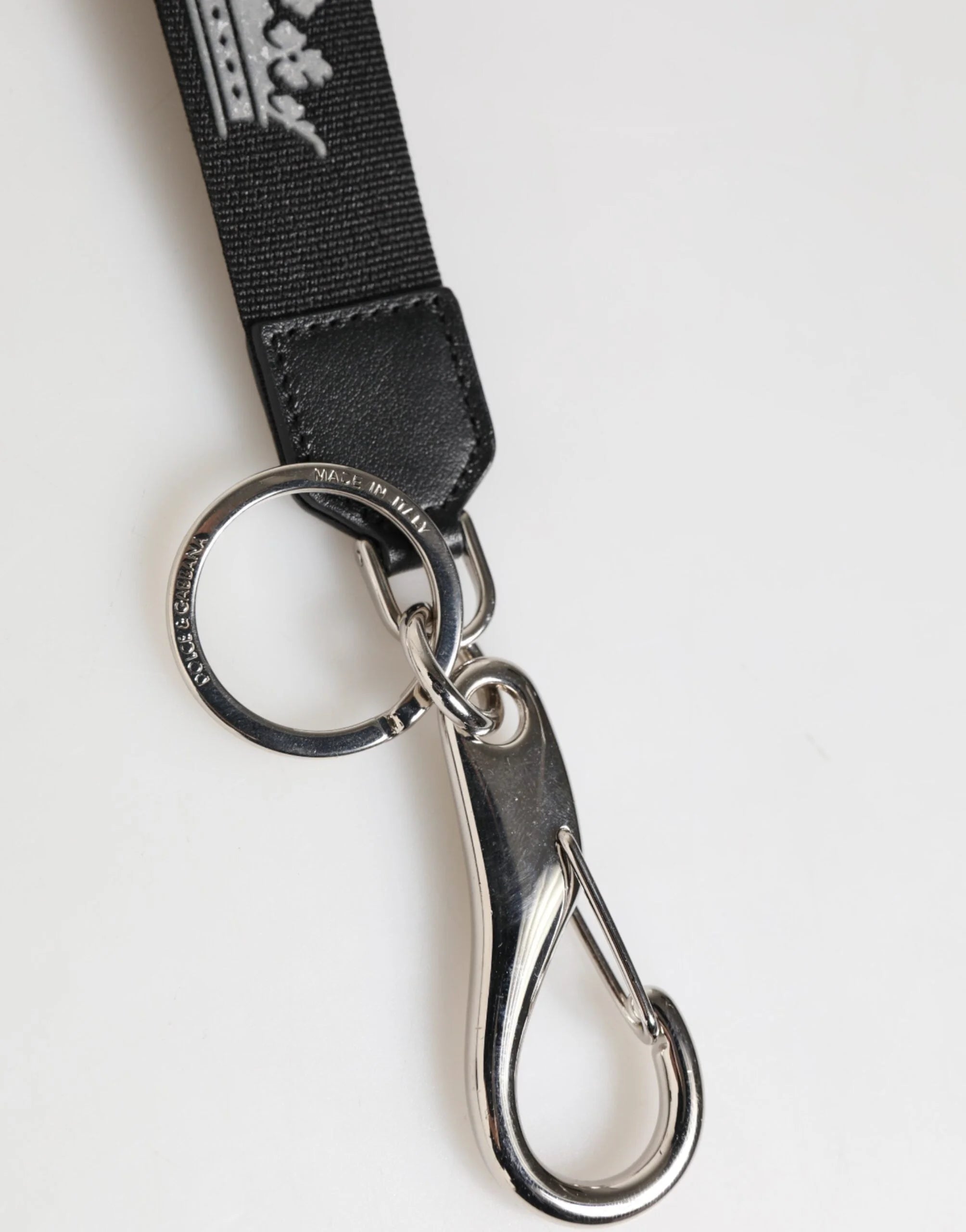Dolce & Gabbana Black Silver Nylon DG Crown Men’s Holder Keychain Keyring - Keychains