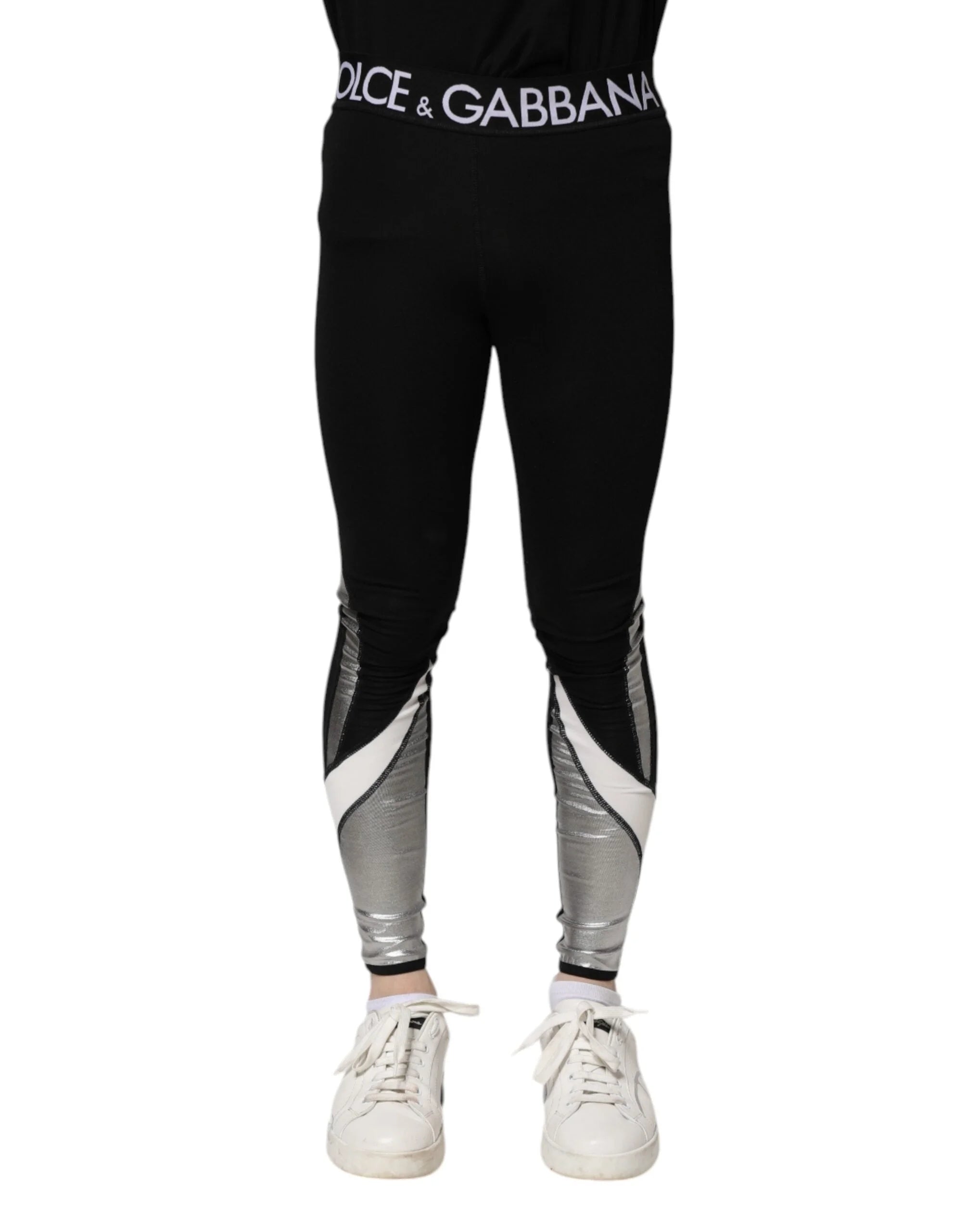 Dolce & Gabbana Black Silver Nylon Skinny Men Leggings Pants - IT44 | XS