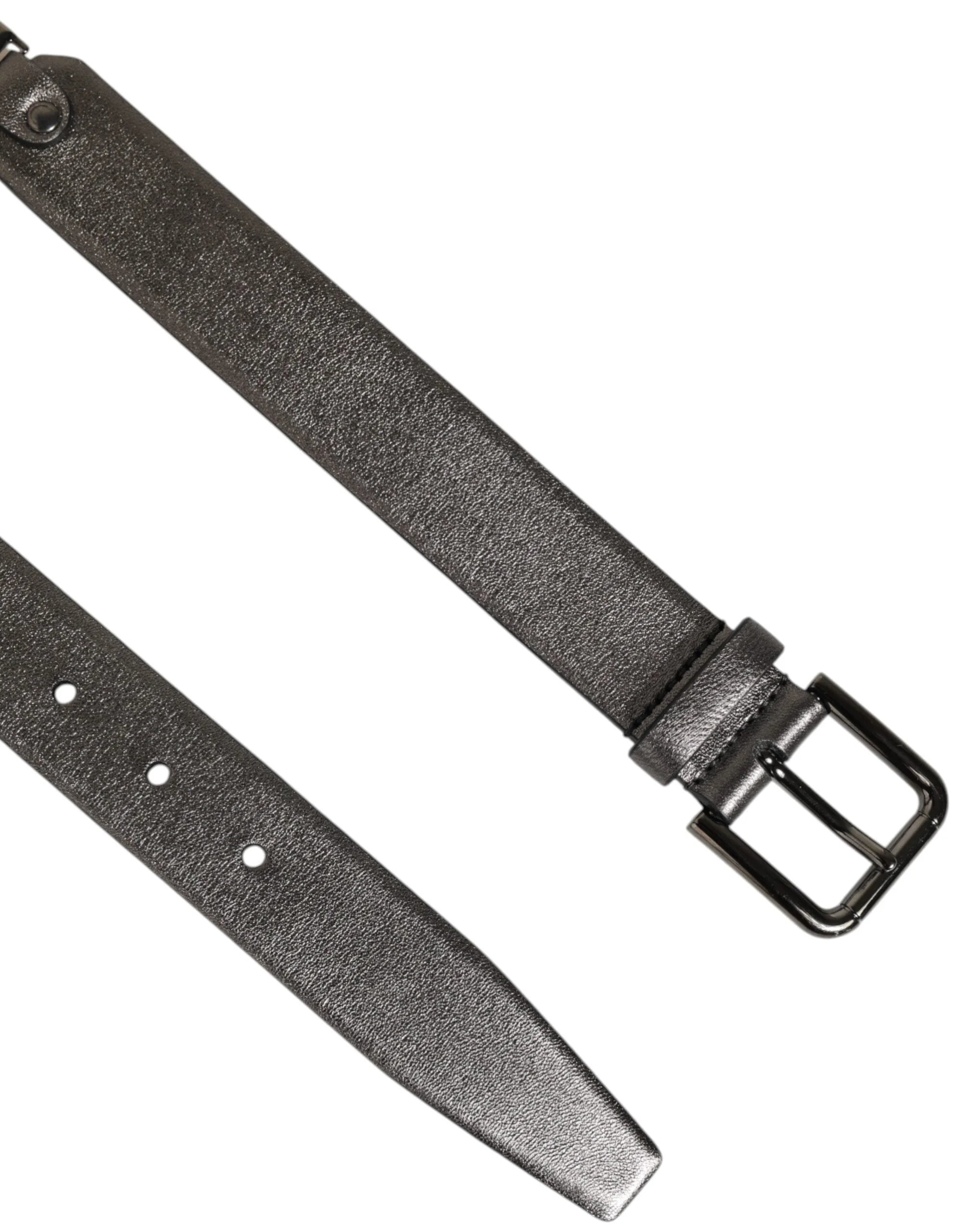 Dolce & Gabbana Black Silver Pebbled Texture Leather Buckle Men Belt - 85 cm / 34 Inches - Belts