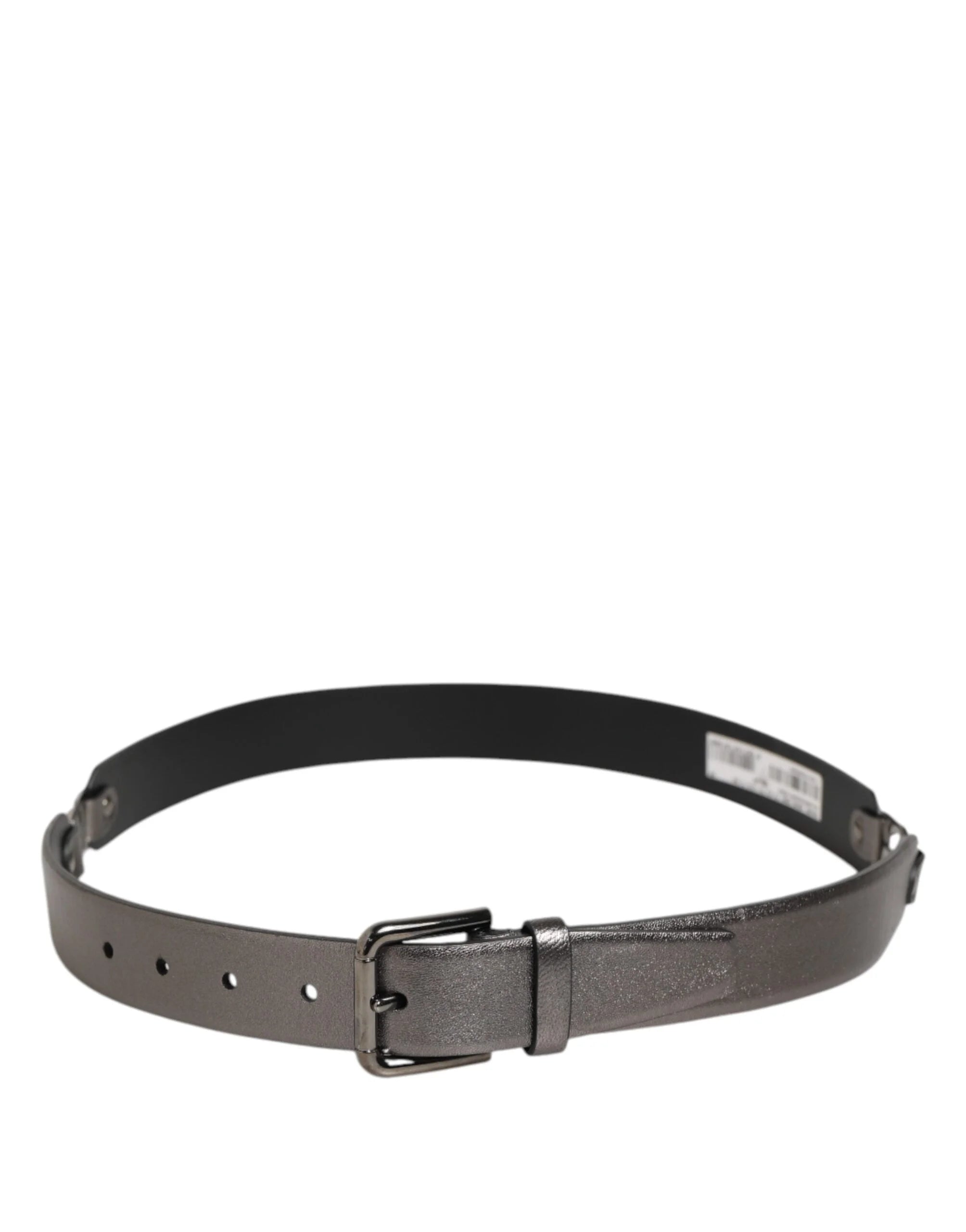 Dolce & Gabbana Black Silver Pebbled Texture Leather Buckle Men Belt - 85 cm / 34 Inches - Belts