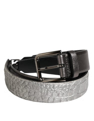 Dolce & Gabbana Black Silver Pebbled Texture Leather Buckle Men Belt - 85 cm / 34 Inches - Belts