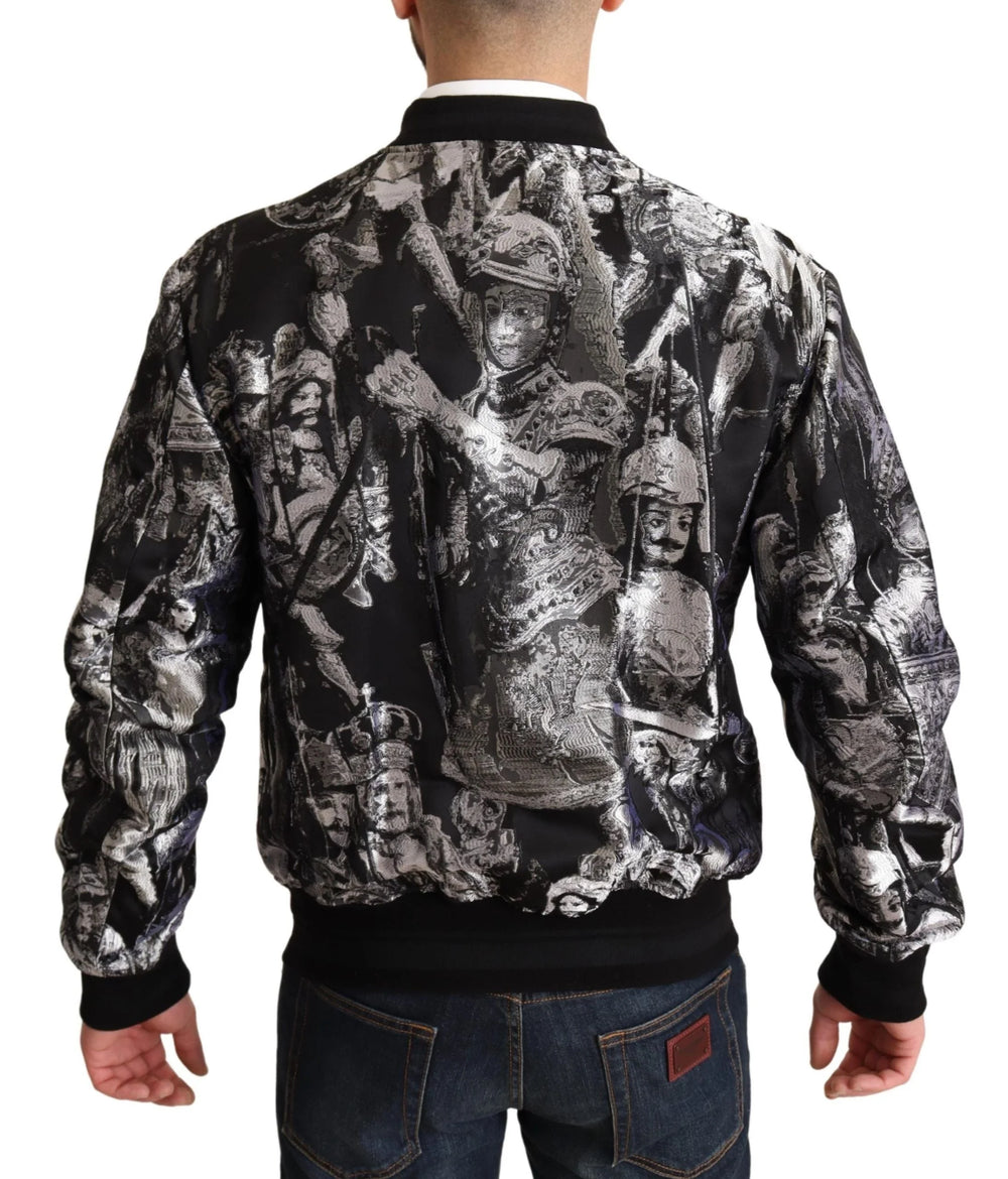 Dolce & Gabbana Black Silver Puppi Motive Bomber Jacket - IT50 | L - Bomber Jackets