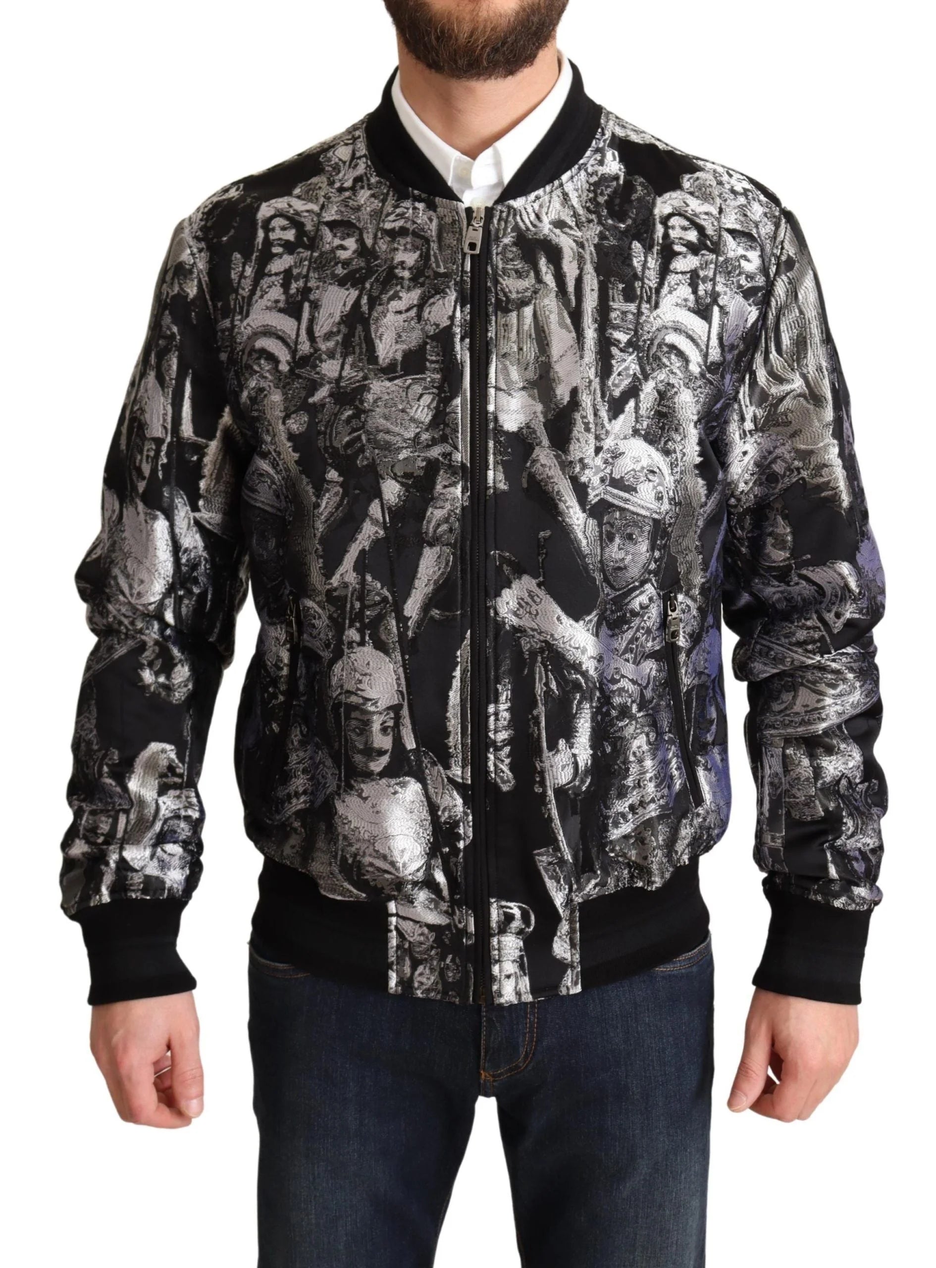Dolce & Gabbana Black Silver Puppi Motive Bomber Jacket - IT50 | L - Bomber Jackets