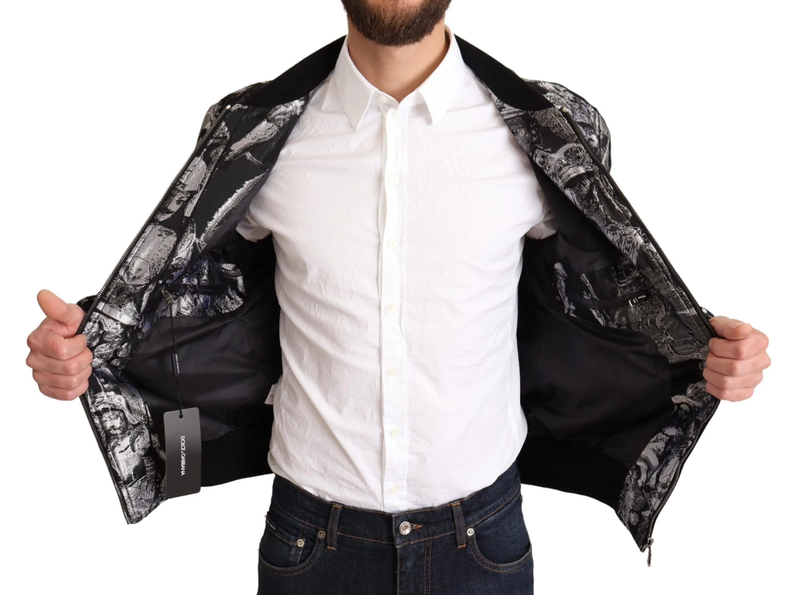 Dolce & Gabbana Black Silver Puppi Motive Bomber Jacket - IT50 | L - Bomber Jackets