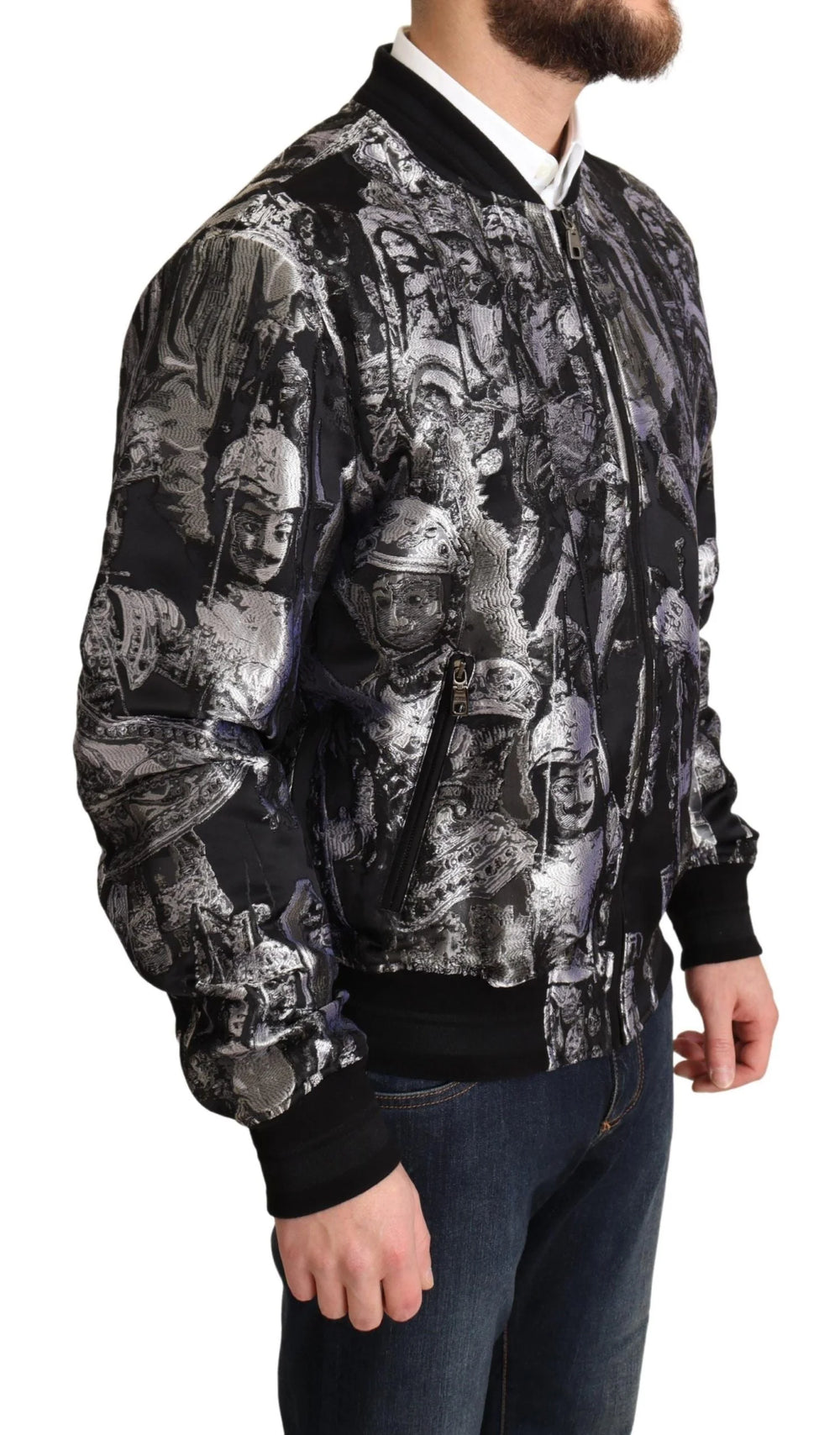 Dolce & Gabbana Black Silver Puppi Motive Bomber Jacket - IT50 | L - Bomber Jackets