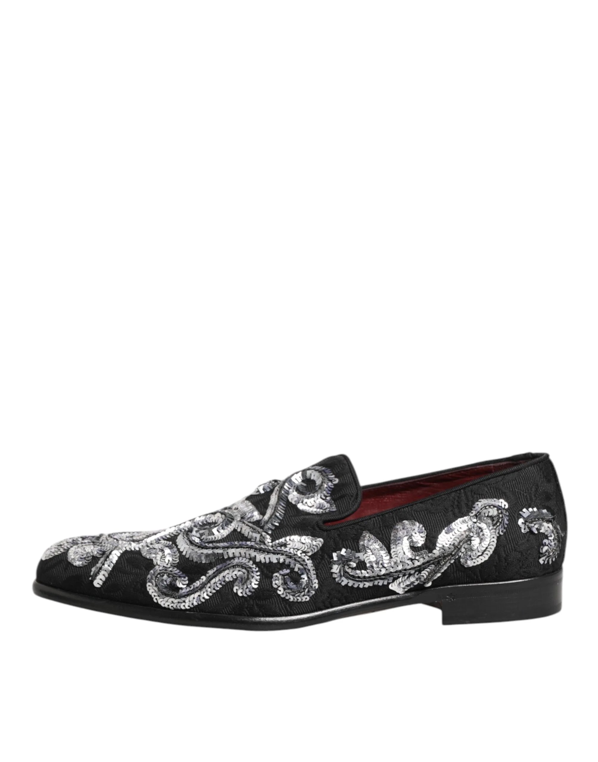 Dolce & Gabbana Black Silver Sequined Loafers Men Dress Shoes - EU44/US11 - Flats