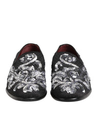 Dolce & Gabbana Black Silver Sequined Loafers Men Dress Shoes - EU44/US11 - Flats