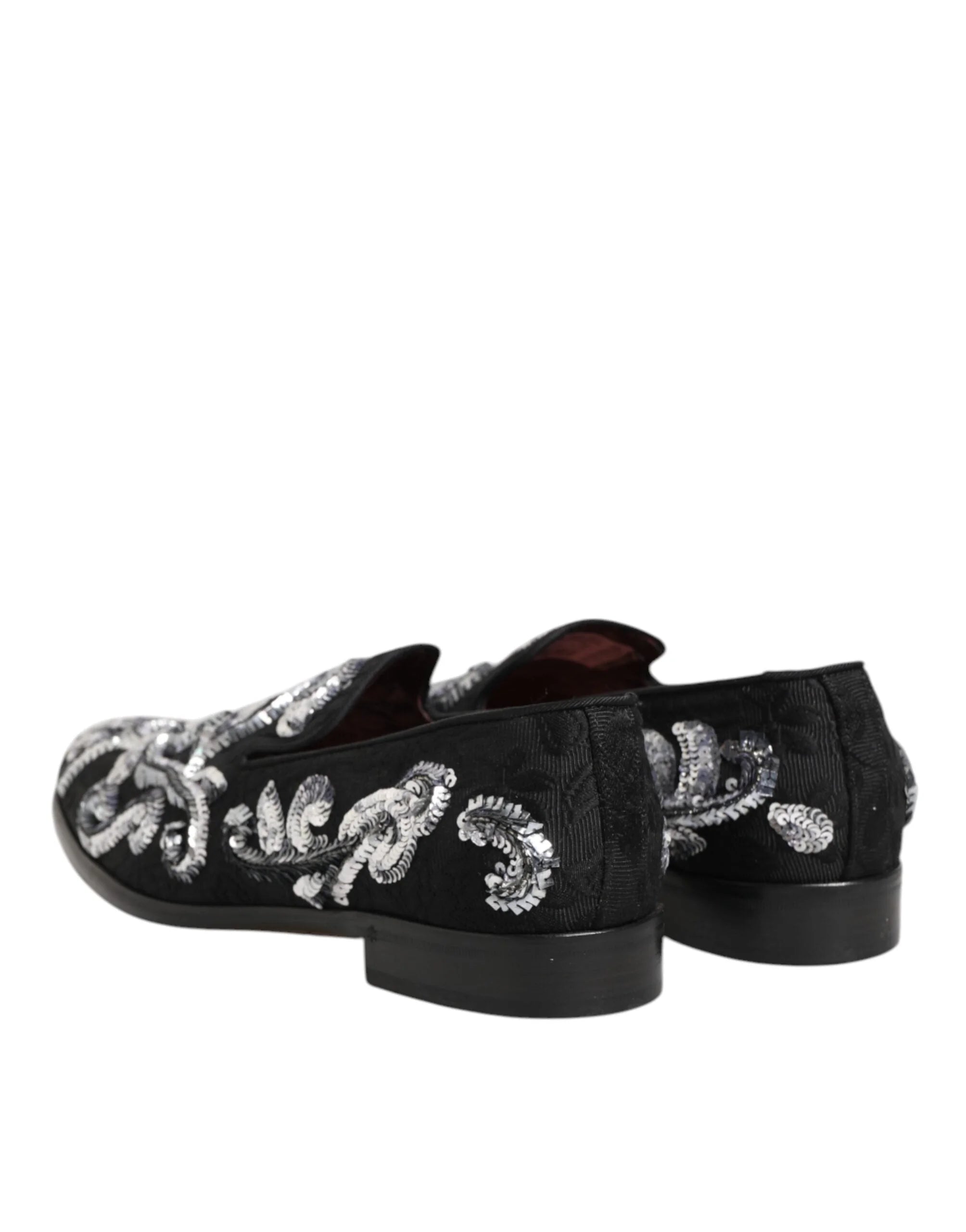 Dolce & Gabbana Black Silver Sequined Loafers Men Dress Shoes - EU44/US11