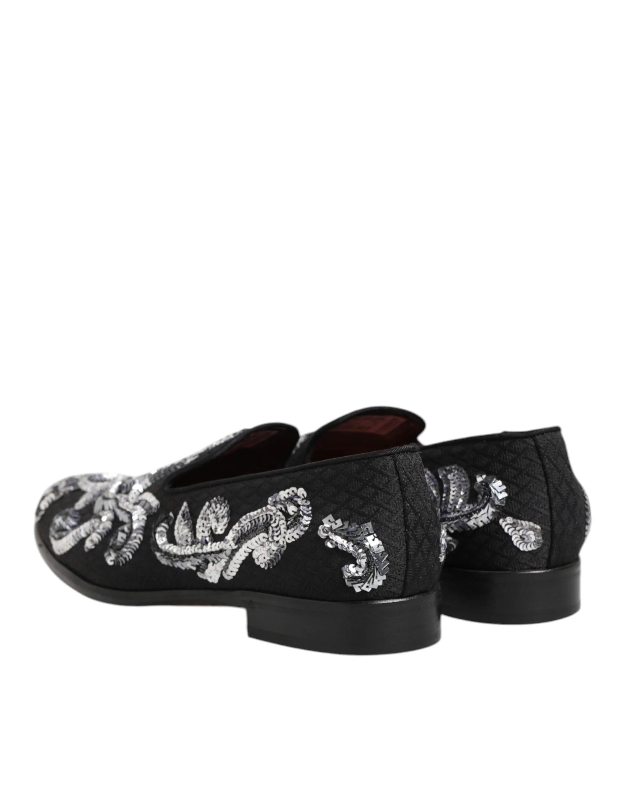 Dolce & Gabbana Black Silver Sequined Loafers Men Dress Shoes - EU44/US11 - Flats