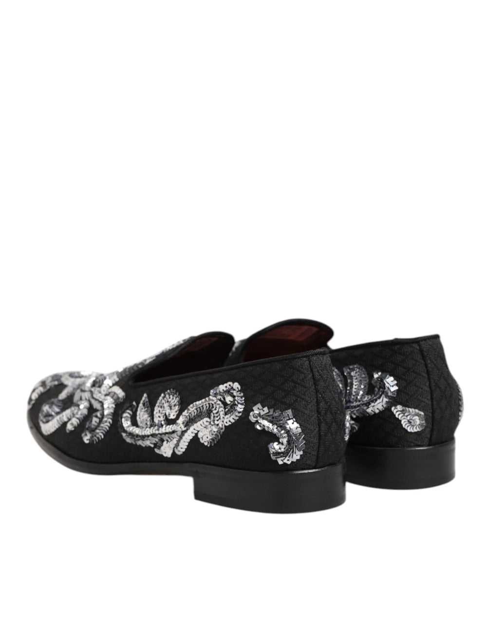 Dolce & Gabbana Black Silver Sequined Loafers Men Dress Shoes - EU44/US11 - Flats