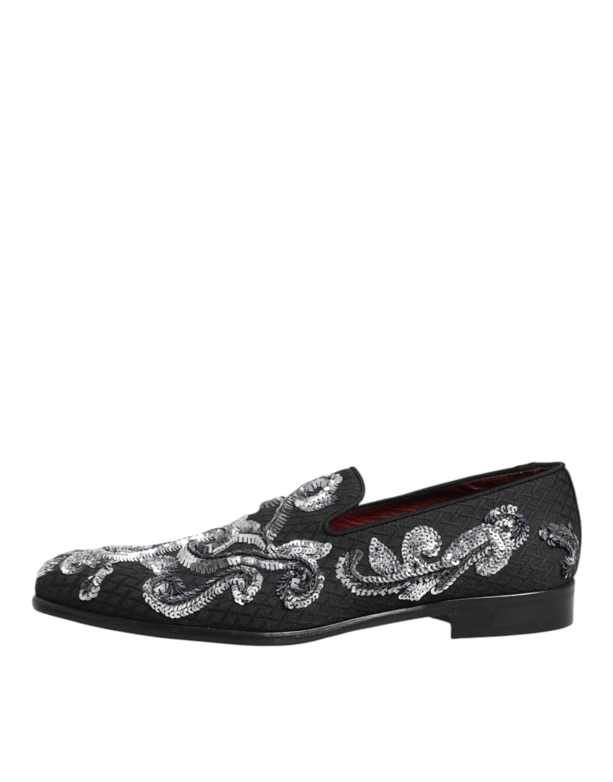 Dolce & Gabbana Black Silver Sequined Loafers Men Dress Shoes - EU44/US11 - Flats