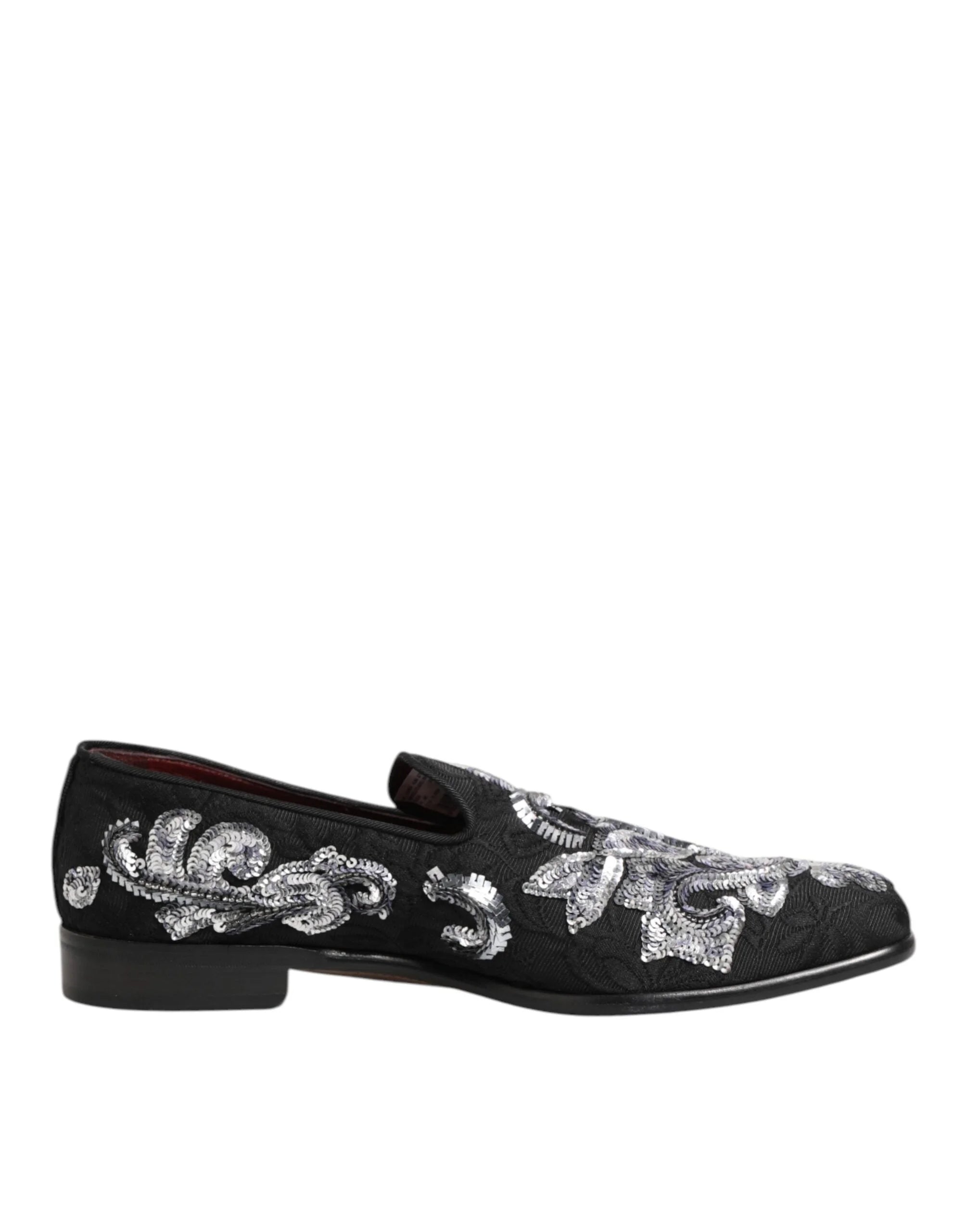 Dolce & Gabbana Black Silver Sequined Loafers Men Dress Shoes - EU44/US11 - Flats