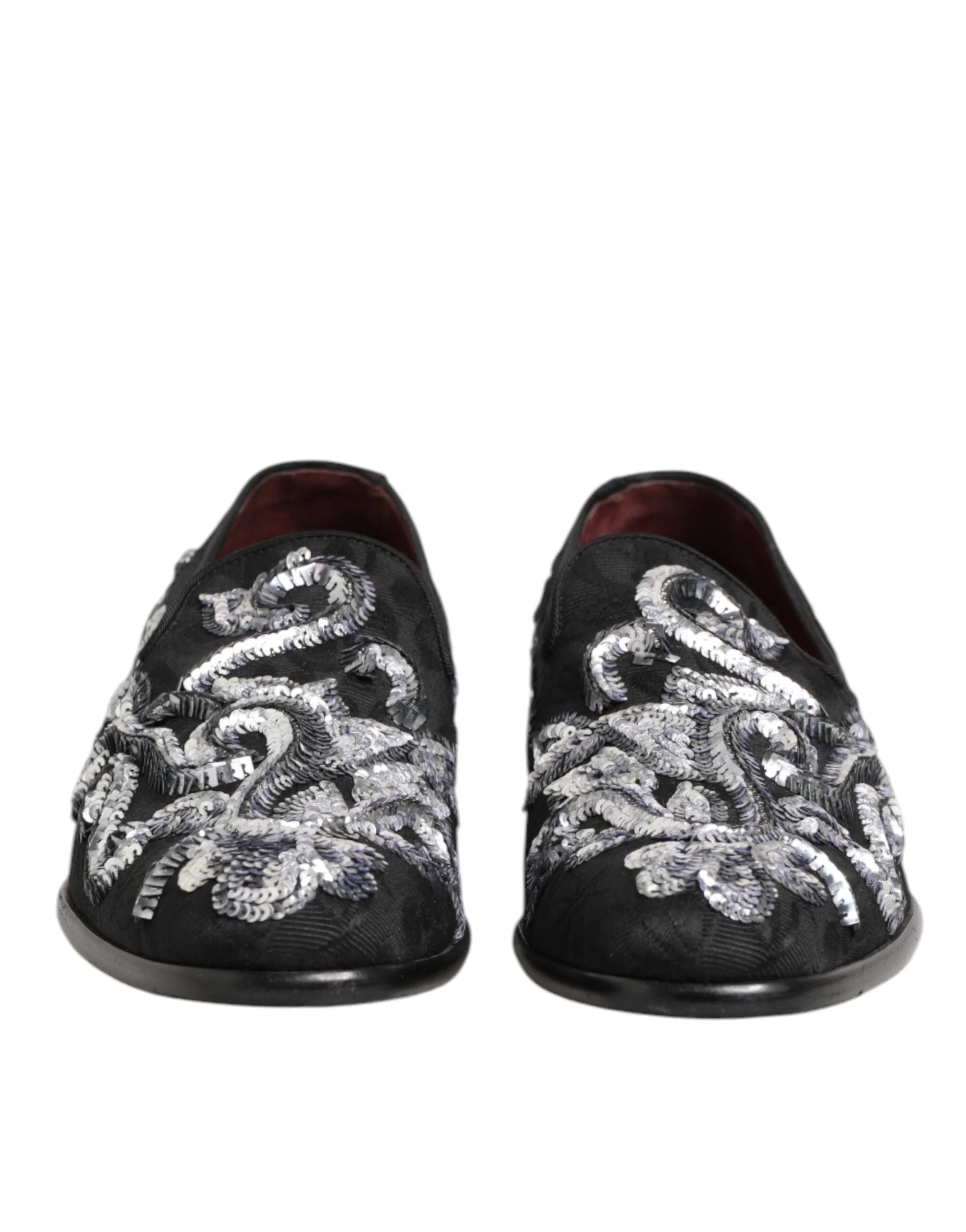 Dolce & Gabbana Black Silver Sequined Loafers Men Dress Shoes - EU44/US11 - Flats