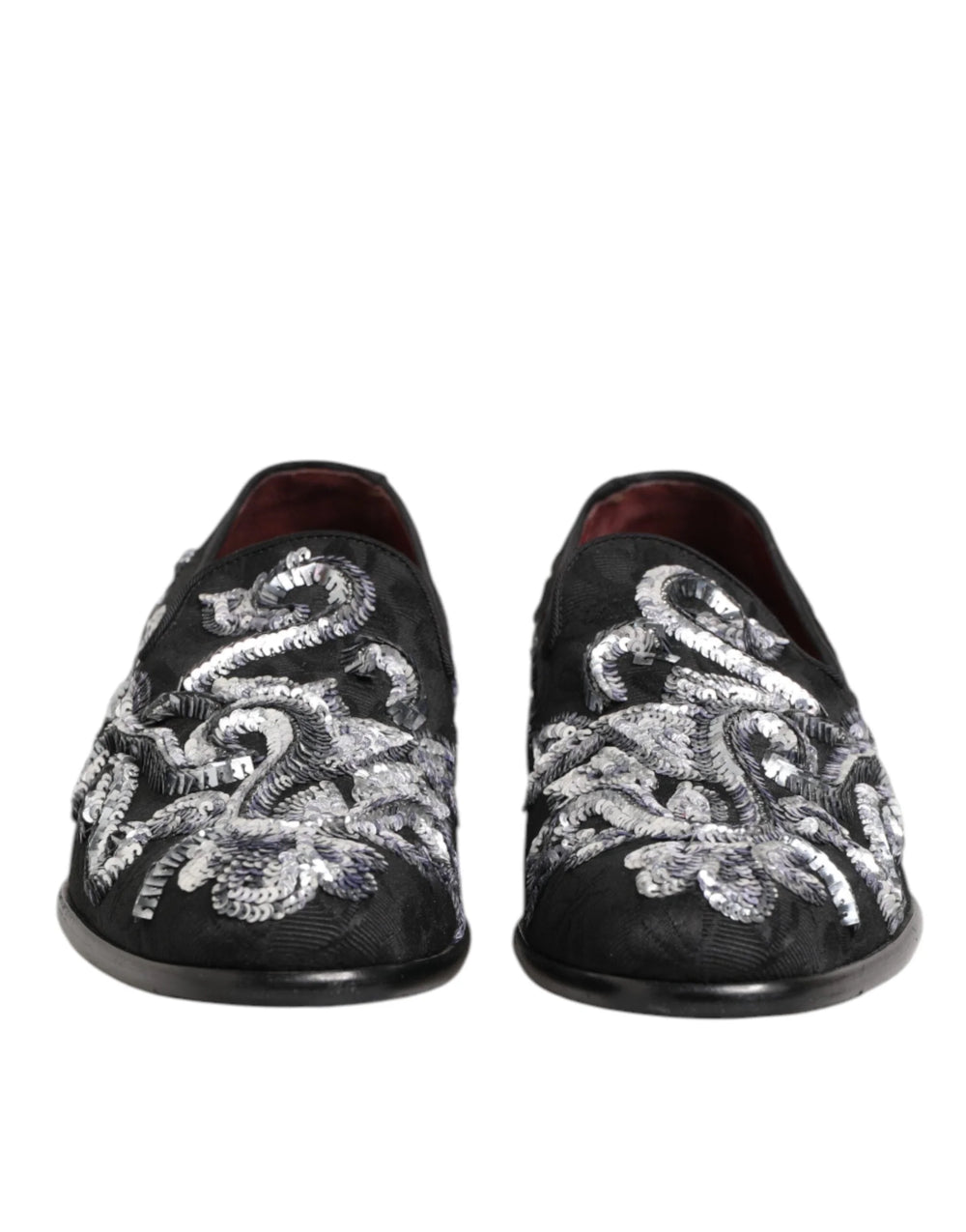 Dolce & Gabbana Black Silver Sequined Loafers Men Dress Shoes - EU44/US11 - Flats