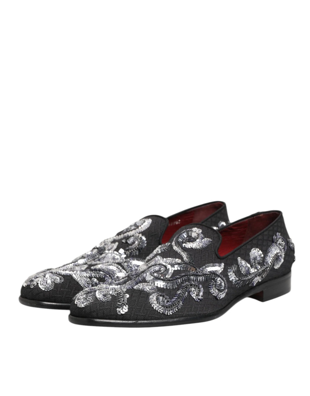 Dolce & Gabbana Black Silver Sequined Loafers Men Dress Shoes - EU44/US11 - Flats