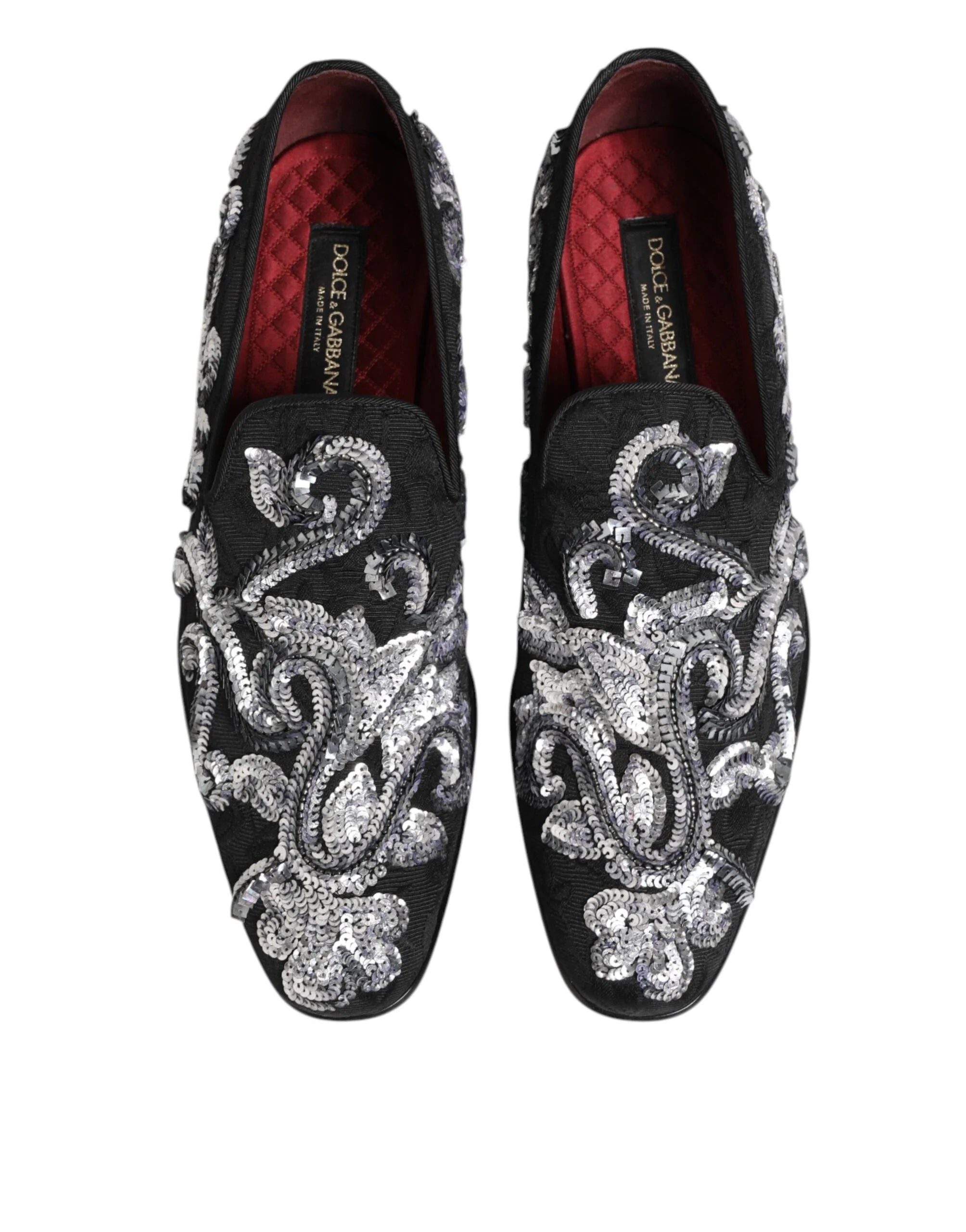 Dolce & Gabbana Black Silver Sequined Loafers Men Dress Shoes - EU44/US11 - Flats
